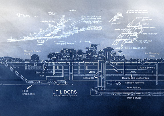 Decorative image showing a diagram for an experimental city. 