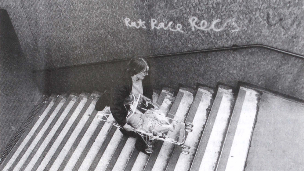 Urban Obstacle Courses', photograph of Anne Thorne and child taken from 'Making Space: Women and the Man-Made Environment', Pluto Press, 1984. Courtesy of Matrix Open feminist architecture archive.

