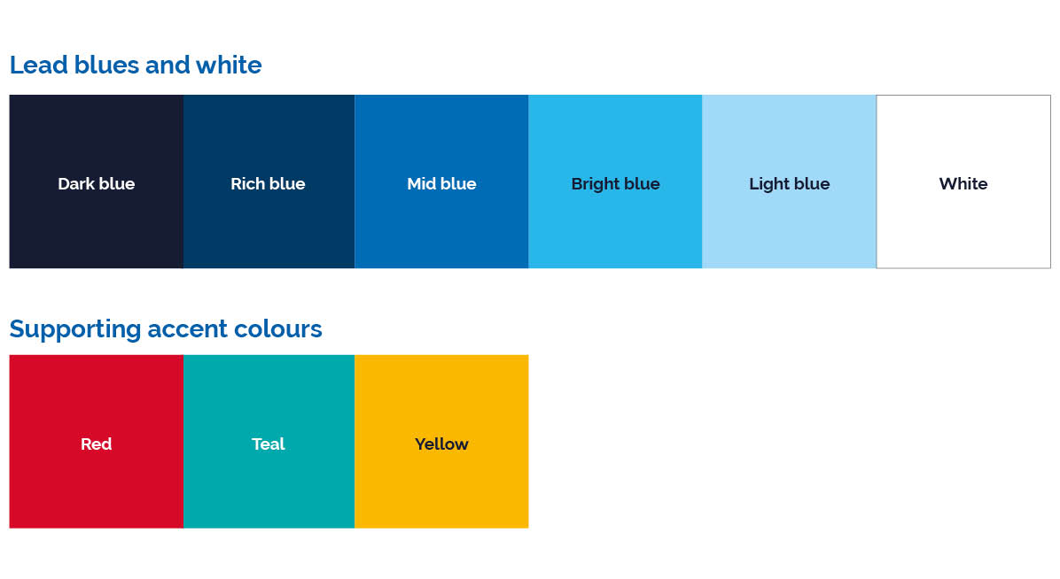 Colour swatches for the Newcastle University brand. Colour values are below.