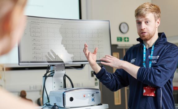 Researcher using physiological monitoring equipment in Newcastle University