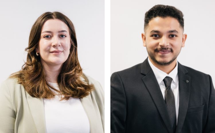 Headshots of Caitlin Hamilton (left) and Joel Joy (right)