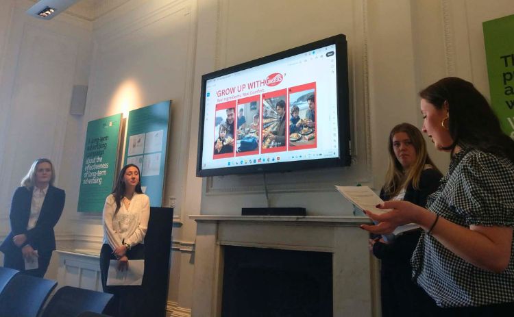 The student team giving their presentation at the HAT / Ginsters competiton