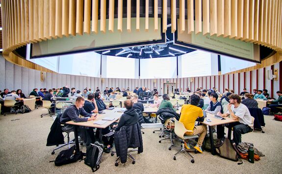 A teaching session taking place in a lecture theatre in the Stephenson Building.