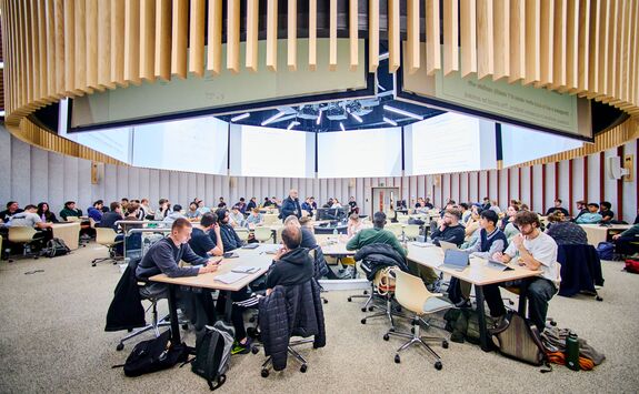 A teaching session taking place in a lecture theatre in the Stephenson Building.