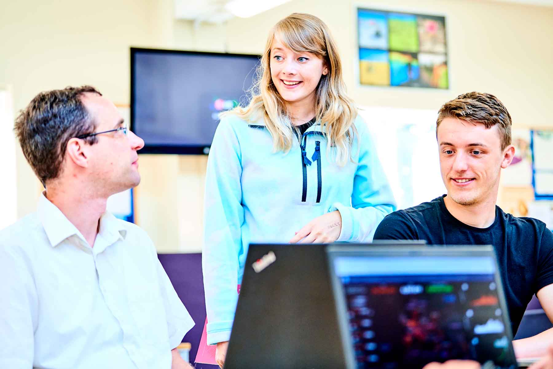 A teaching session taking place in a lecture theatre in the Stephenson Building.