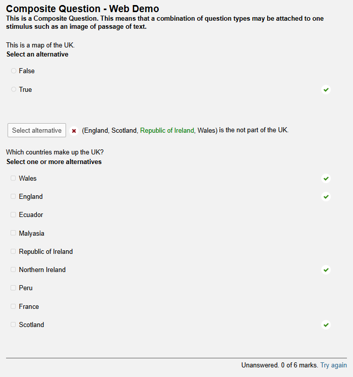 A screenshot of an example of the composite question type in Inspera.