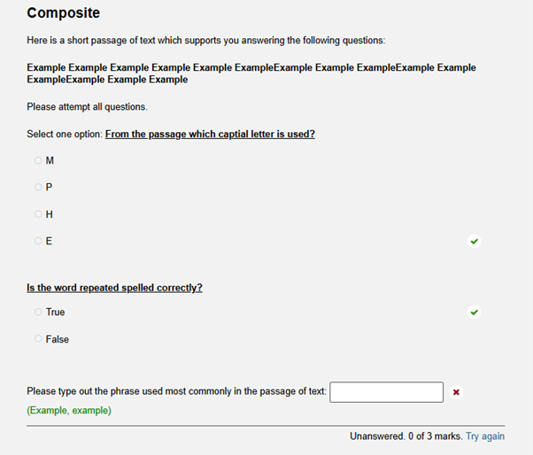 A screenshot of an example of the composite question type in Inspera.