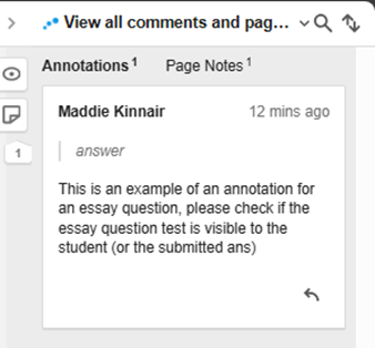 A screenshot of a page annotation in an Inspera exam.