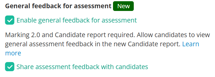 A screenshot of the general feedback for assessment options in Inspera.