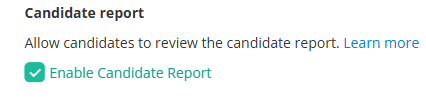 A screenshot of the 'Enable Candidate Report' option in Inspera.