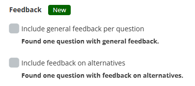 A screenshot of the general feedback and feedback on alternatives options in Inspera