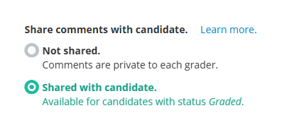 A screenshot of the share comments with candidate option in Inspera