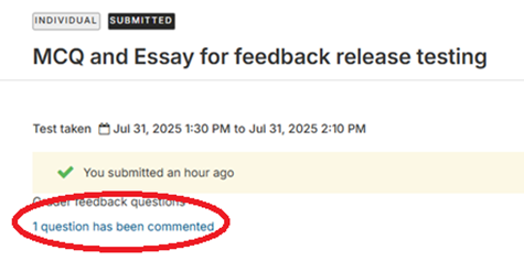 A screenshot of student view for accessing feedback.
