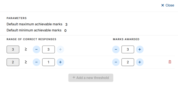 A screenshot of the threshold levels panel in Inspera.