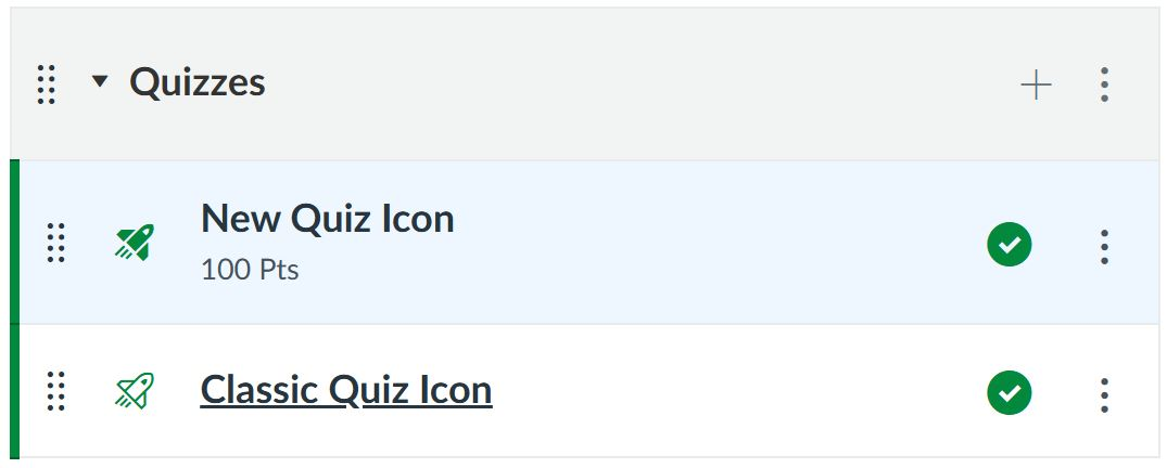 A screenshot of the Canvas New Quiz and Classic Quiz icons within Canvas.