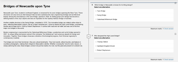 A screenshot of a stimulus in Inspera with associated questions.
