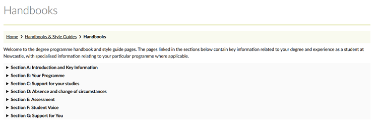 Screenshot of a Course Handbook