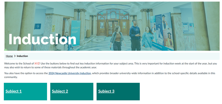 Screenshot of Induction Pages