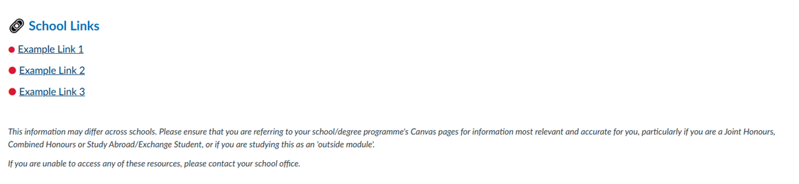 Image of the School Links section in the Canvas Blueprint