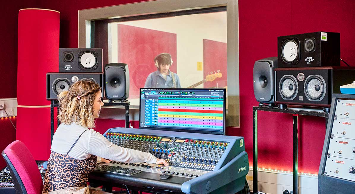 Students record in a music studio - photo credit John Donoghue
