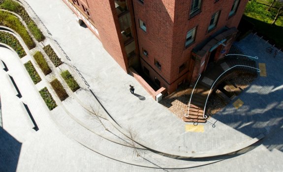 aerial photograph of a Newcastle University campus walkway