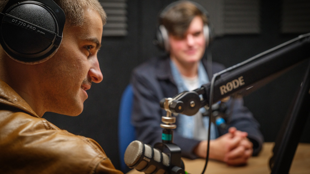 Students using our new podcasting facilities