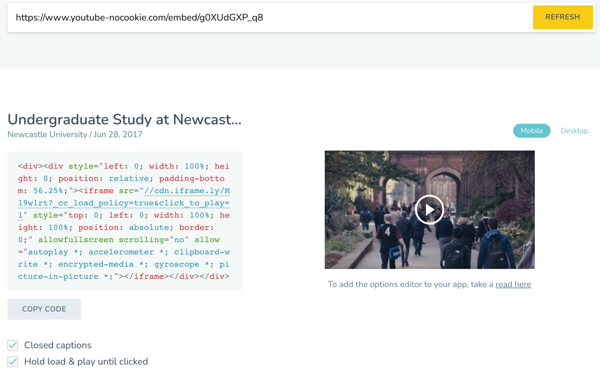 iframely video embed